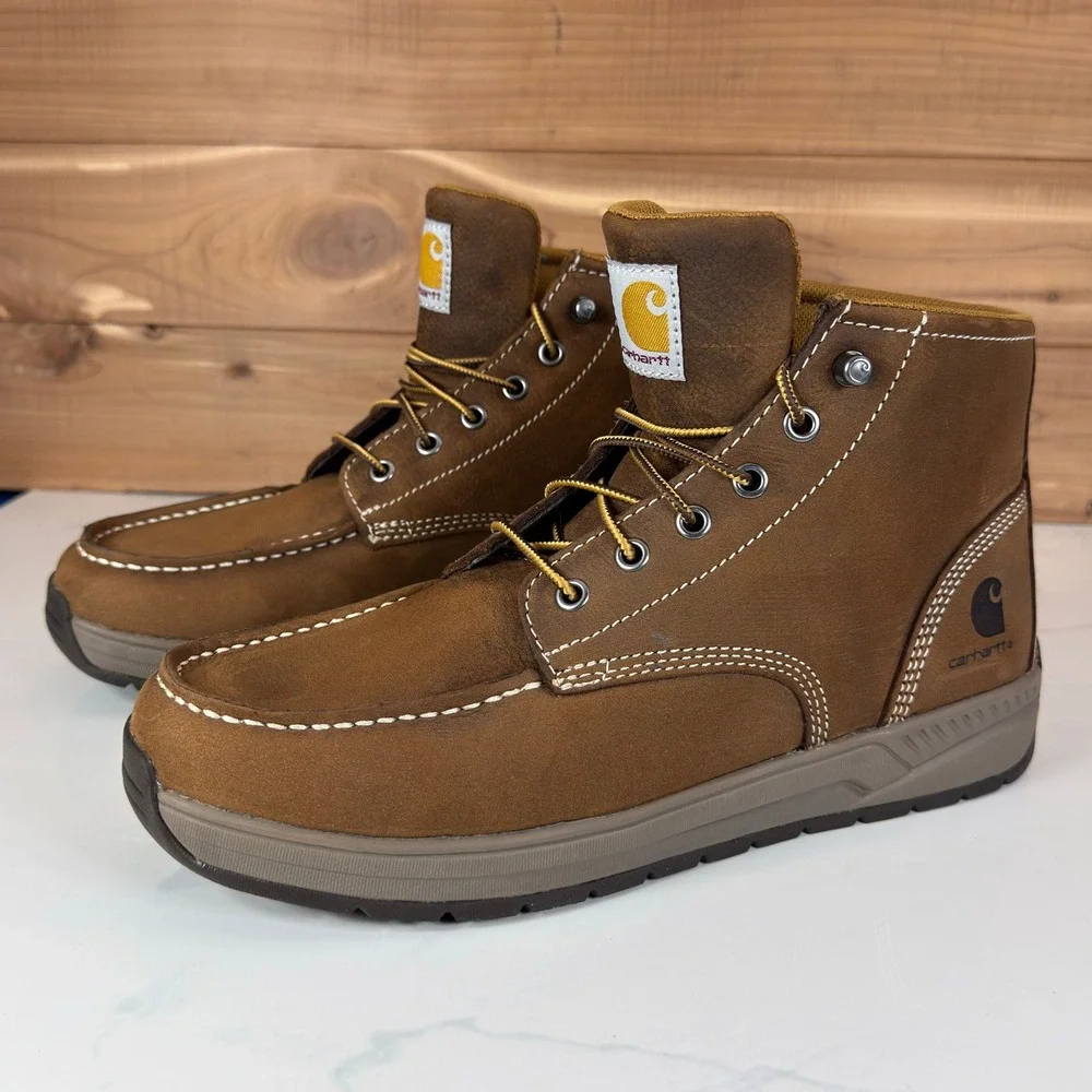 Carhartt Force 4-Inch Lightweight Wedge Work Boots Brown Leather Mens size 9